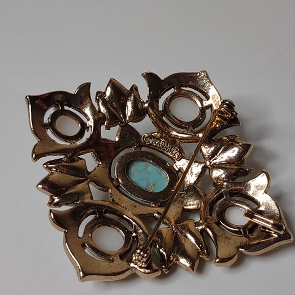 Pretty Blue And Gold Tone Diamond Shaped Sarah Coventry Large Brooch - Picture 8 of 13